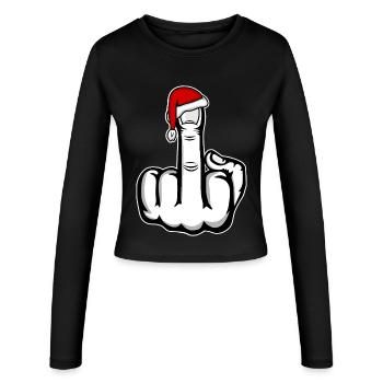 Weihnachten Mittelfinger mit Weihnachtsmütze - Frauen Slim Fit Langarmshirt - Schwarz - Vorne - AI Model Female 172 light (172cm)