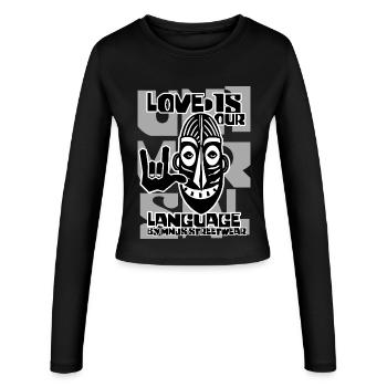 Liebe ist unsere Sprache Grafikmaske - Frauen Slim Fit Langarmshirt - Schwarz - Vorne - AI Model Female 172 light (172cm)
