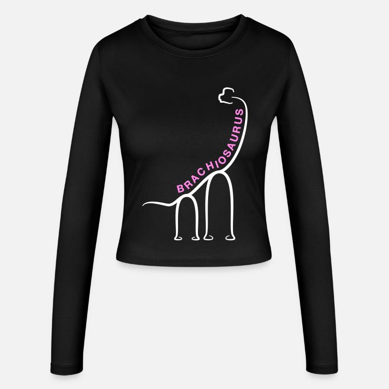 Dinosaur Brachiosaurus Dino Line Graphic - Women's Slim Fit Longsleeve - black