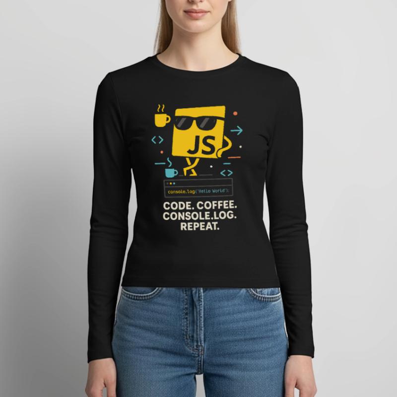 Code Coffee Console.log Repeat JavaScript Program Women's Slim Fit Longsleeve