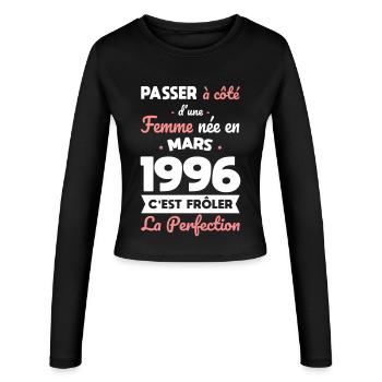 30th birthday - Born in March 1996 - Women's Slim Fit Longsleeve - black - Front - AI Model Female 172 light (172cm)