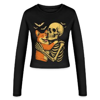 Halloween Mignon Squelette Câlin Corgi - Manches longues slim fit Femme - noir - Devant - AI Model Female 172 light (172cm)