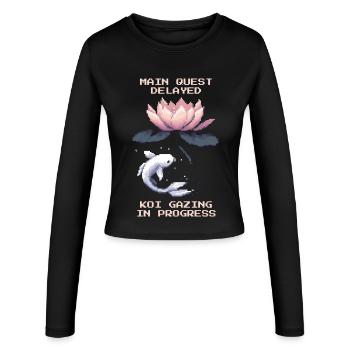 Quête principale retardée | Koi Viewing Zen Pond - Manches longues slim fit Femme - noir - Devant - AI Model Female 172 light (172cm)