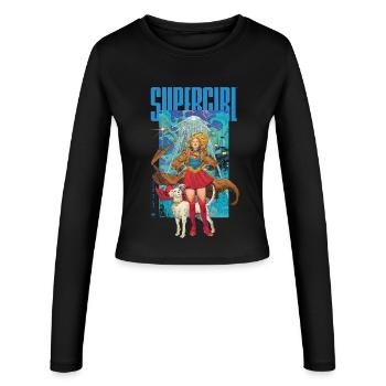 Supergirl Movie Dessin Retro Kara Et Krypto - Manches longues slim fit Femme - noir - Devant - AI Model Female 172 light (172cm)