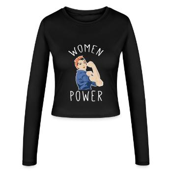 Frauenpower im Rosie Riveter Stil - Frauen Slim Fit Langarmshirt - Schwarz - Vorne - AI Model Female 172 light (172cm)