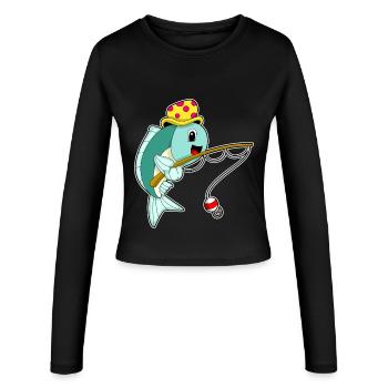 Fish Angler Fishing Rod Fishing - Women's Slim Fit Longsleeve - black - Front - AI Model Female 172 light (172cm)