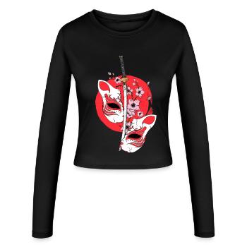 Kitsune Masque Épée Japonaise Katana Japonais - Manches longues slim fit Femme - noir - Devant - AI Model Female 172 light (172cm)