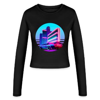 Retro Wave 80s Vaporwave Sunset - Women's Slim Fit Longsleeve - black - Front - AI Model Female 172 light (172cm)