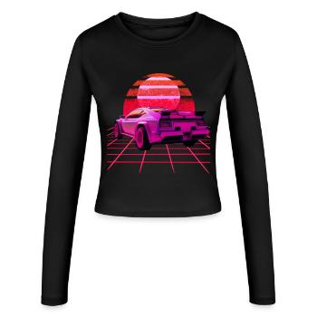 Retro Wave super Car Sunset - Women's Slim Fit Longsleeve - black - Front - AI Model Female 172 light (172cm)