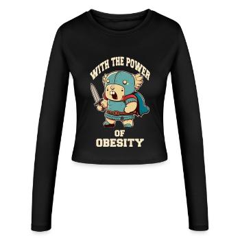 Kleiner Schwertkrieger mit der Power of Obesity - Frauen Slim Fit Langarmshirt - Schwarz - Vorne - AI Model Female 172 light (172cm)