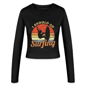 Blague sur le surfeur de vagues - Manches longues slim fit Femme - noir - Devant - AI Model Female 172 light (172cm)