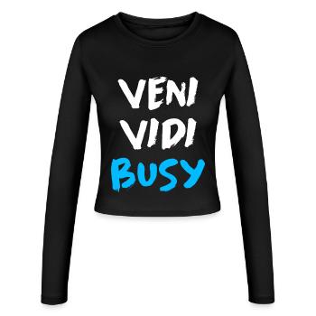 Veni Vidi beschäftigt lustiges Motivationszitat T-Shirt - Frauen Slim Fit Langarmshirt - Schwarz - Vorne - AI Model Female 172 light (172cm)