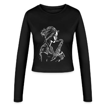 Saxophonspielerin Line Art - Frauen Slim Fit Langarmshirt - Schwarz - Vorne - AI Model Female 172 light (172cm)
