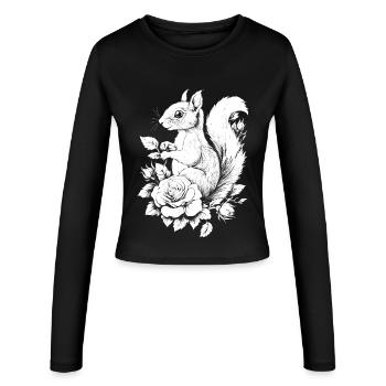 Eichhörnchen Blumen Rose Ästhetik Hörnchen - Frauen Slim Fit Langarmshirt - Schwarz - Vorne - AI Model Female 172 light (172cm)