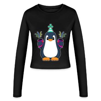 Pingouin Anniversaire Confettis - Manches longues slim fit Femme - noir - Devant - AI Model Female 172 light (172cm)