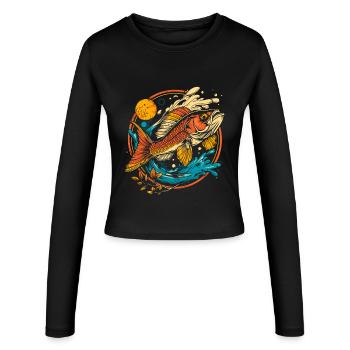 Fish Illustration - Women's Slim Fit Longsleeve - black - Front - AI Model Female 172 light (172cm)