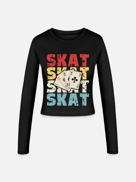 Skat Karten Retro Design - Frauen Slim Fit Langarmshirt - Schwarz
