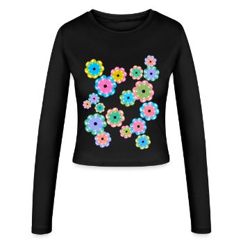 Mandala de printemps fleurs, fleurs, - Manches longues slim fit Femme - noir - Devant - AI Model Female 172 light (172cm)