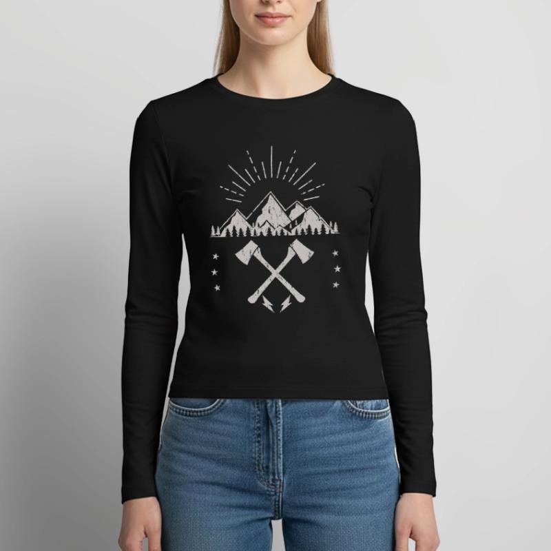 Rugged Mountain Sunrise Axe Emblem Women's Slim Fit Longsleeve