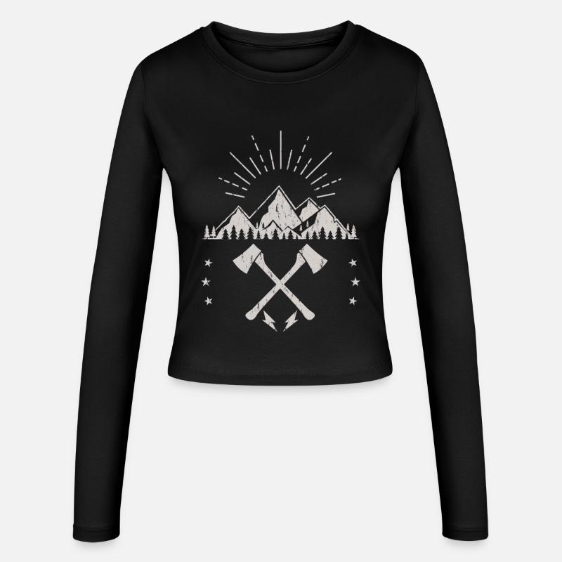 Montagne accidentée lever de soleil hache emblème - Manches longues slim fit Femme - noir