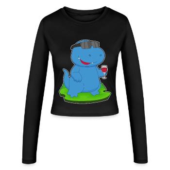 Vin rouge dinosaure - Manches longues slim fit Femme - noir - Devant - AI Model Female 172 light (172cm)