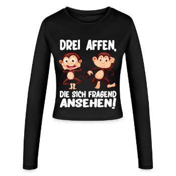 Drei Affen die sich fragend ansehen Lustig - Frauen Slim Fit Langarmshirt - Schwarz - Vorne - AI Model Female 172 light (172cm)