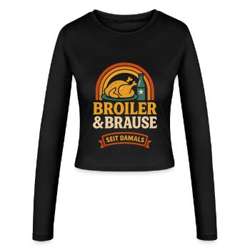 Broiler & Brause – Retro Ostalgie seit damals - Frauen Slim Fit Langarmshirt - Schwarz - Vorne - AI Model Female 172 light (172cm)