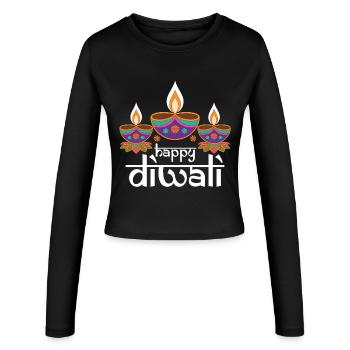 Fröhliches Diwali Lichterfest - Frauen Slim Fit Langarmshirt - Schwarz - Vorne - AI Model Female 172 light (172cm)