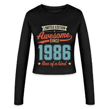 Genial seit 1986 - Frauen Slim Fit Langarmshirt - Schwarz - Vorne - AI Model Female 172 light (172cm)