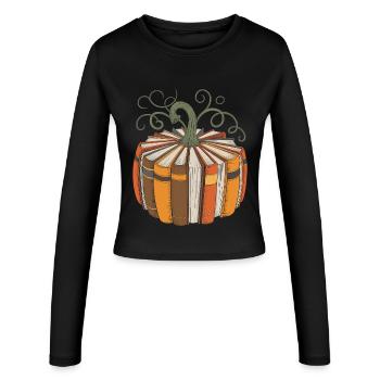 Bücherkürbis für Leseratten Kürbis Bücher - Frauen Slim Fit Langarmshirt - Schwarz - Vorne - AI Model Female 172 light (172cm)