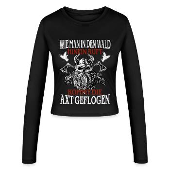 Appel de la forêt et hache – Sort viking - Manches longues slim fit Femme - noir - Devant - AI Model Female 172 light (172cm)