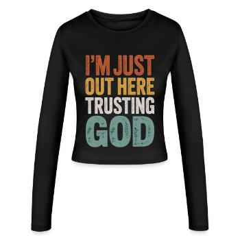 Ich Vertraue Gott Motiv - Frauen Slim Fit Langarmshirt - Schwarz - Vorne - AI Model Female 172 light (172cm)