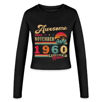 Novembre 1960 Rétro Anniversaire Pièce Unique - Manches longues slim fit Femme - noir - Devant - AI Model Female 172 light (172cm)