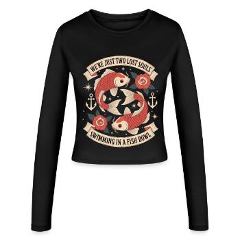 Zwei verlorene Seelen – Koi Fisch Tattoo Style - Frauen Slim Fit Langarmshirt - Schwarz - Vorne - AI Model Female 172 light (172cm)