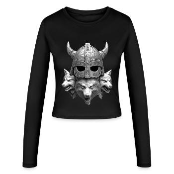 Wikinger Helm Wolf - Frauen Slim Fit Langarmshirt - Schwarz - Vorne - AI Model Female 172 light (172cm)
