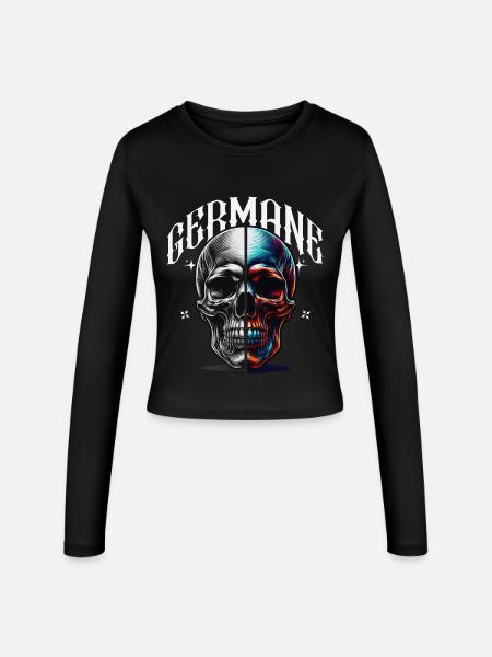 Spalt Schädel Neon Kontrast Germane - Frauen Slim Fit Langarmshirt - Schwarz