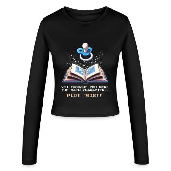 Plot Twist | Das Baby ist jetzt der Held - Frauen Slim Fit Langarmshirt - Schwarz - Vorne - AI Model Female 172 light (172cm)