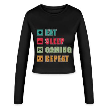 Eat Sleep Gaming Repeat Design - Women's Slim Fit Longsleeve - black - Front - AI Model Female 172 light (172cm)