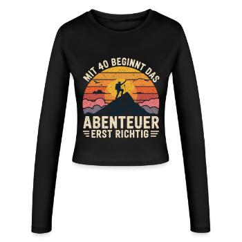 Mit 40 beginnt das Abenteuer - Frauen Slim Fit Langarmshirt - Schwarz - Vorne - AI Model Female 172 light (172cm)