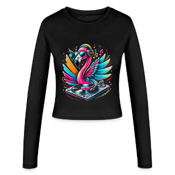 Flamingo DJ Neonbeat - Women's Slim Fit Longsleeve - black - Front - AI Model Female 172 light (172cm)