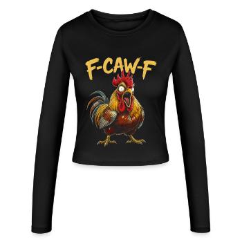 F-CAW-F Rooster Cartoon Graphic - Women's Slim Fit Longsleeve - black - Front - AI Model Female 172 light (172cm)