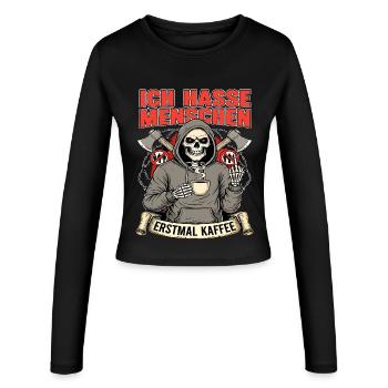 Ich Hasse Menschen Erstmal Kaffee Skelett Fun - Frauen Slim Fit Langarmshirt - Schwarz - Vorne - AI Model Female 172 light (172cm)