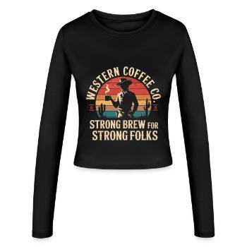 Western Kaffee - Frauen Slim Fit Langarmshirt - Schwarz - Vorne - AI Model Female 172 light (172cm)