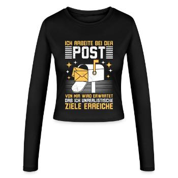 Briefträger ARBEITE BEI DER POST Lustiges - Frauen Slim Fit Langarmshirt - Schwarz - Vorne - AI Model Female 172 light (172cm)