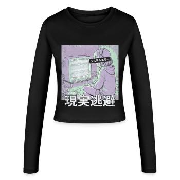 Aesthetic Anime Girl Glitch Systemfehler Vaporwave - Frauen Slim Fit Langarmshirt - Schwarz - Vorne - AI Model Female 172 light (172cm)