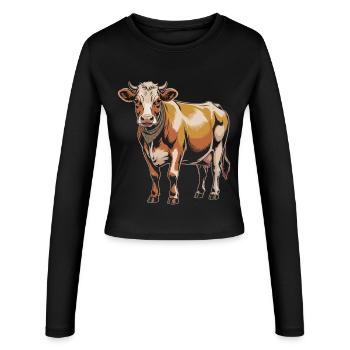 Cow with Bandana – Rustic Illustration - Women's Slim Fit Longsleeve - black - Front - AI Model Female 172 light (172cm)