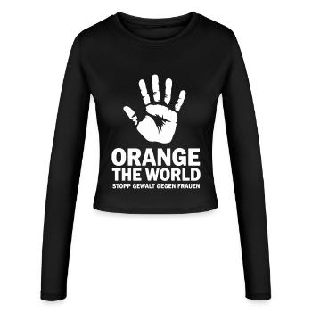 Orange The World Stopp Gewalt Gegen Frauen Slogan - Frauen Slim Fit Langarmshirt - Schwarz - Vorne - AI Model Female 172 light (172cm)