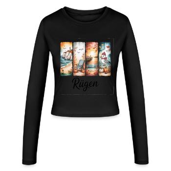 Saisons du phare de la mer Baltique de Rügen, mouette - Manches longues slim fit Femme - noir - Devant - AI Model Female 172 light (172cm)