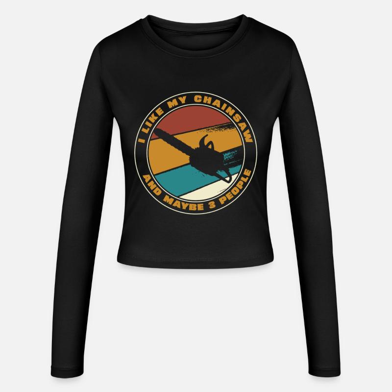 Retro Chainsaw Forest Motif - Women's Slim Fit Longsleeve - black