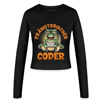 Coding PREHISTORIC CODER Fun - Women's Slim Fit Longsleeve - black - Front - AI Model Female 172 light (172cm)